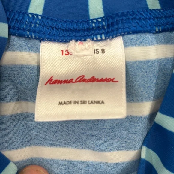 Hanna Andersson Baltic Blue Turquoise Striped Long Sleeve Rashguard - Picture 3 of 7